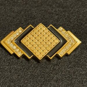 Vintage Whiting and Davis art deco style gold tone and rhinestone brooch